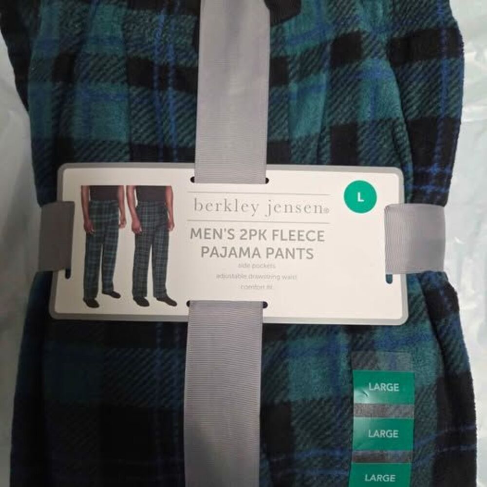 Men's Large 2 pk fleece pajama pants green plaids new